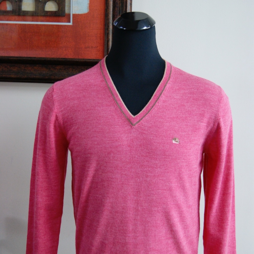 New Etro V neck Virgin Wool Pink Sweater Pullover